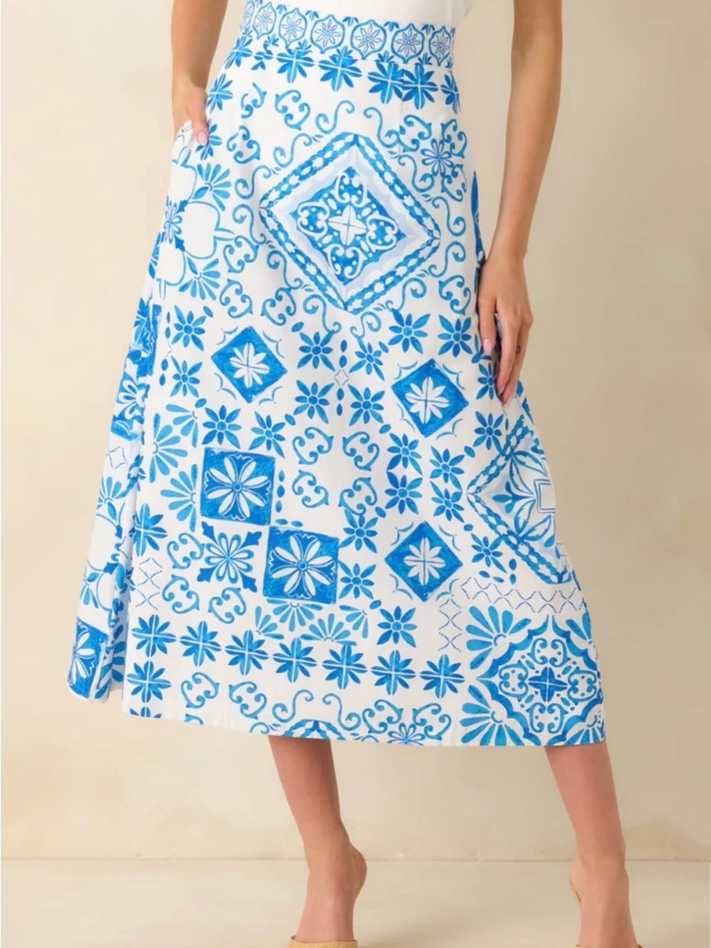 NWT Prosperina Hemingway Tile Print MIDI Skirt SMALL European Greece $138